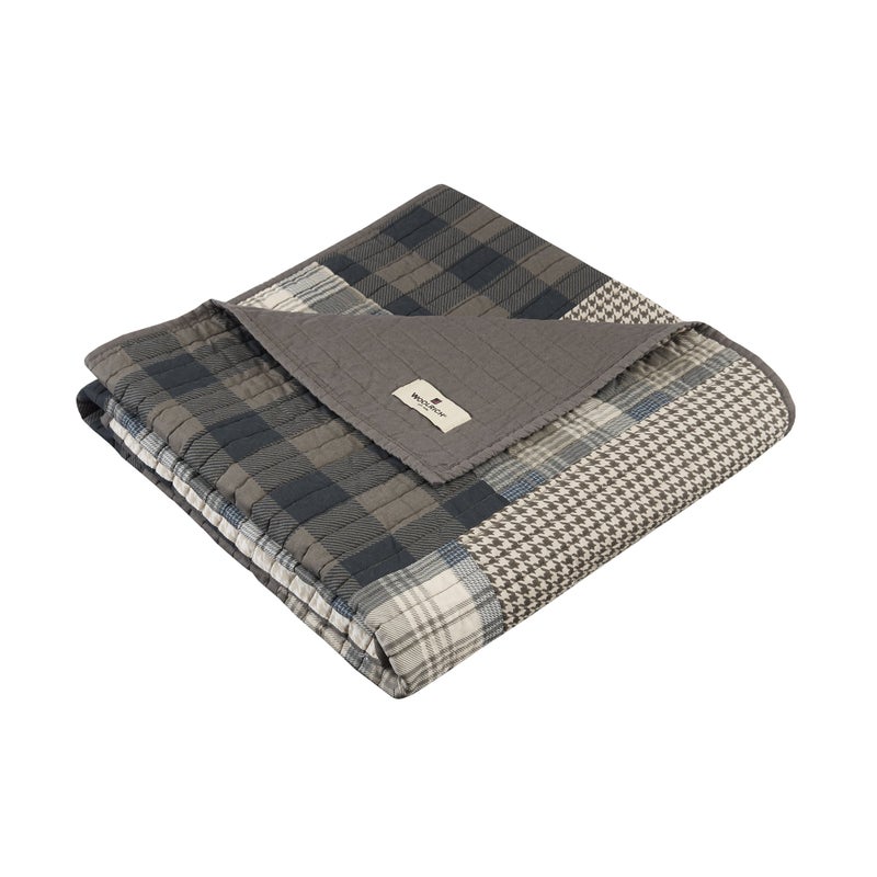 Woolrich John Rich & Bros. Woolrich Luxury Quilted Throw - Cabin Lifestyle, Patchwork with Moose Design All Season, Lightweight and Breathable Cozy Bedding Layer Throws for Couch Sofa, 50" W x 70" L, Winter Hills Taupe - Image 1